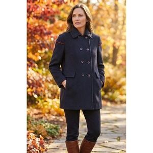 Vintage Marhette Inc Pea Coat Womens S? Black Wool Double-Breasted Quilted Lined